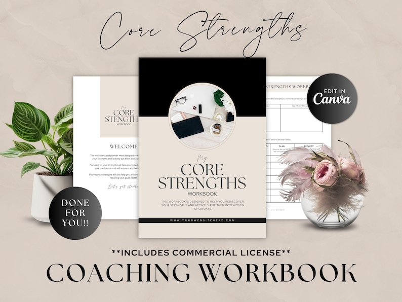 Coaching Worksheets, Client Strengths Assessment Tool, Done For You Workbook, Life Coach, Business, Career, Course Creator, Canva Template image 1