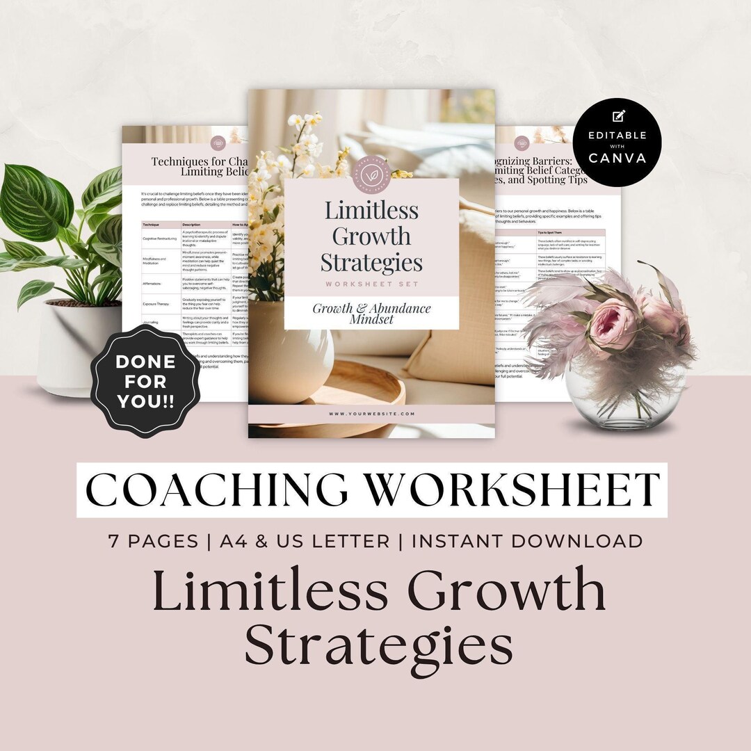 Life Coach Worksheets, Mindset Coaching Workbook, Growth Strategies for ...