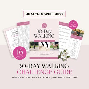 ウォーキングチャレンジのクライアント向け印刷ガイド、ワークアウトルーチンワークシート、パーソナルトレーナープログラムテンプレート、フィットネスコーチ電子書籍、Canva