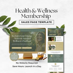 Sjabloon verkooppagina Canva-lidmaatschap voor gezondheids- en welzijnscoaches: start een groepsprogramma, digitale aanbieding of online coachingabonnement