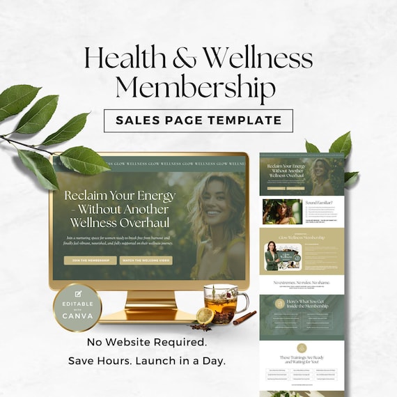 Canva Membership Sales Page Template for Health & Wellness Coaches: Launch Group Program, Digital Offer, or Online Coaching Subscription