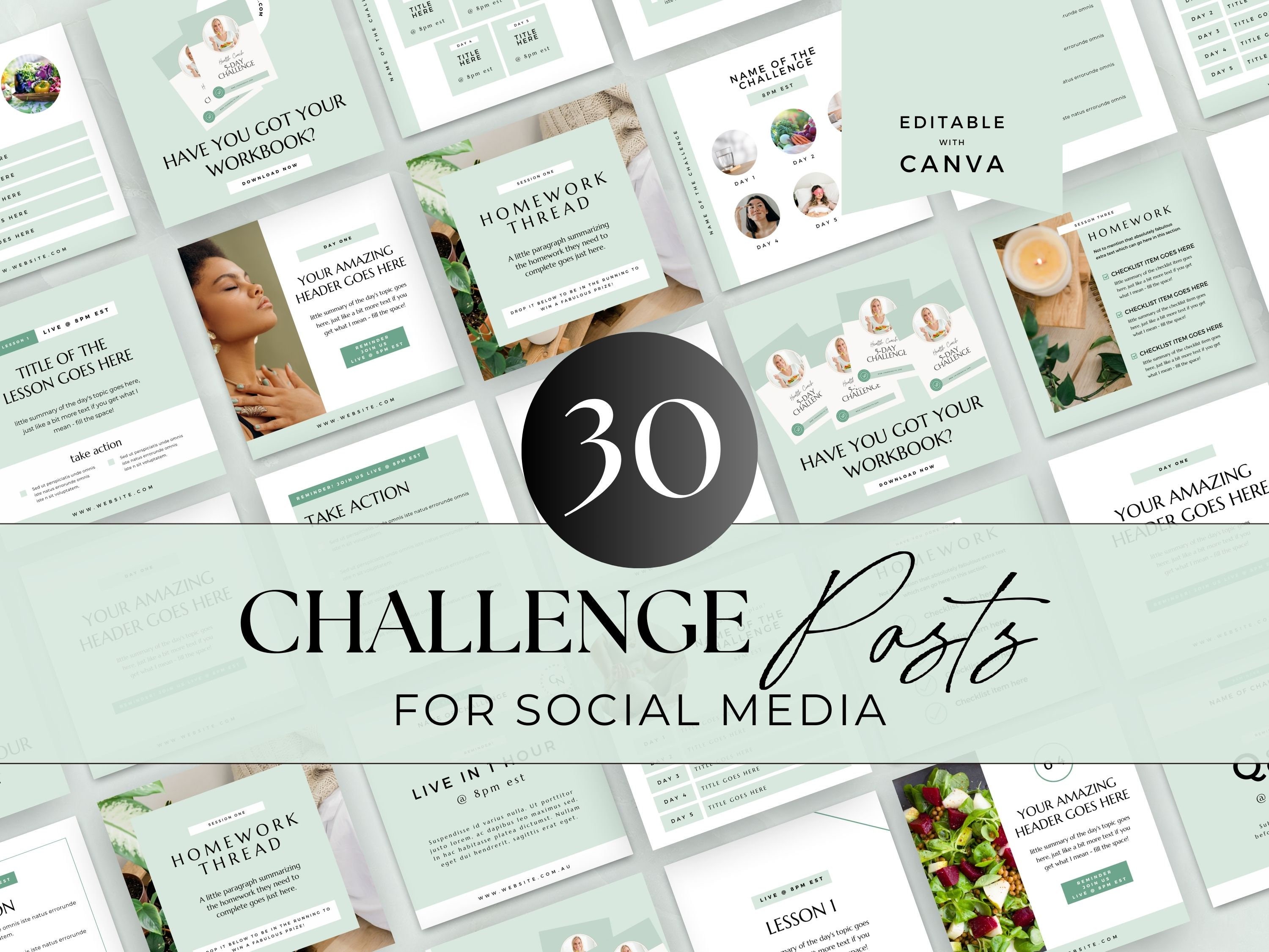 Social Media Challenge Posts, Health Coaching Instagram Template, Facebook, Life Coach, Nutrition, Wellness, Holistic, Course Creator, Canva