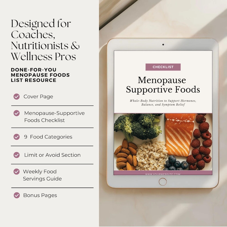 Menopause Foods List Canva Template, Perimenopause Coaching Handout, Editable Women’s Wellness Tool for Hormone Balance & Symptom Support image 2