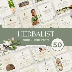Herbalist Social Media Templates | Done for You Herbal Content | 50 Educational, Promotional & Engagement Posts for Holistic Practitioners