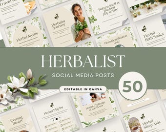 Herbalist Social Media Templates | Done for You Herbal Content | 50 Educational, Promotional & Engagement Posts for Holistic Practitioners