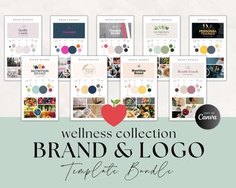 Brand Board Templates, Business Branding, DIY Logo Design, Mood Board, Health Coach, Nutritionist, Personal Trainer, Wellness Bundle, Canva