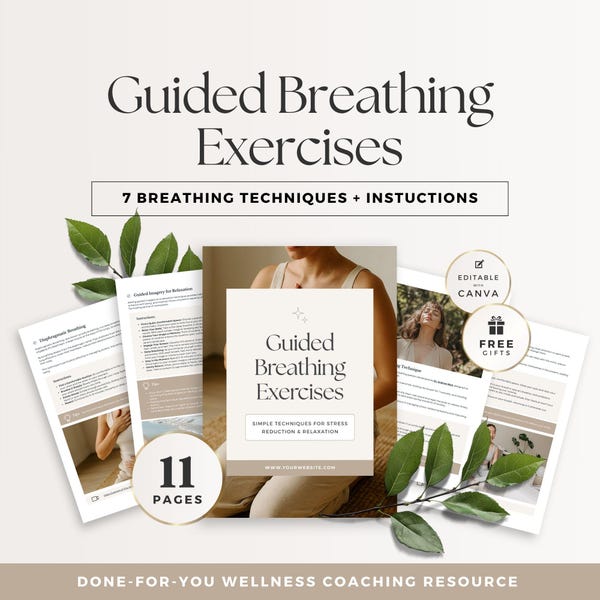 Breathwork Guide Canva Vorlage, geführte Atemübungen zur Regulierung des Nervensystems und Stressabbau, somatische Coaching-Ressource