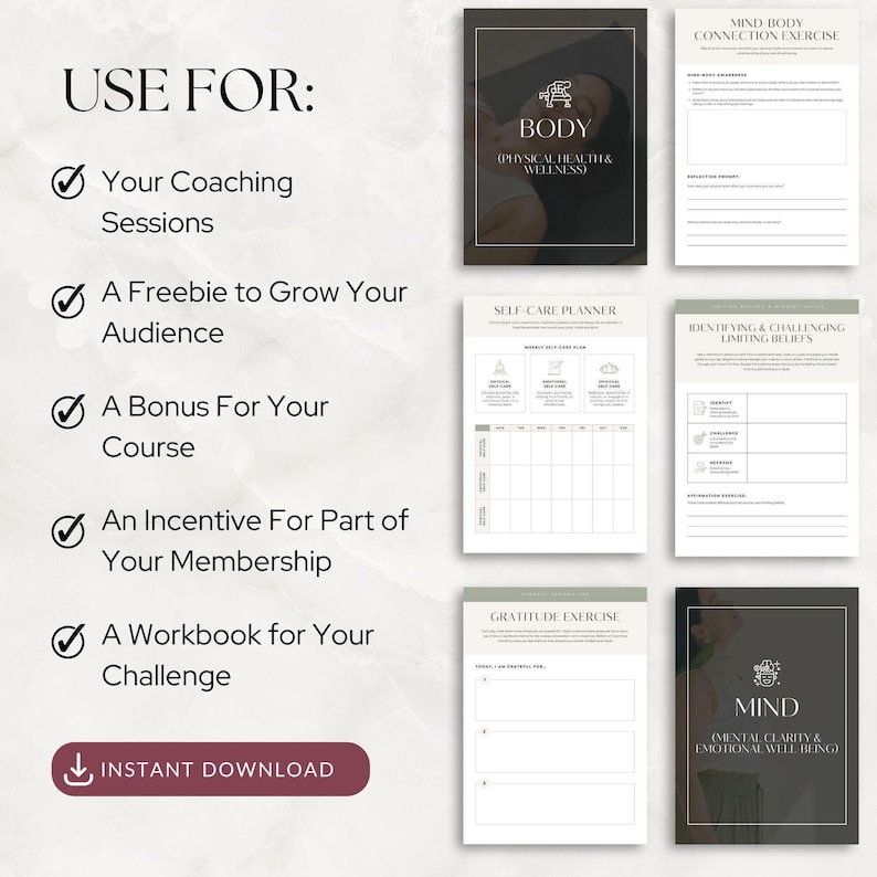 Manuale olistico per il benessere di coach e professionisti, fogli di lavoro precompilati per le sessioni con i clienti, agenda o lead magnet in formato PDF, modello Canva immagine 6
