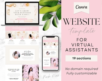 Plantilla de sitio web de asistente virtual Canva, sitio web de Canva, sitio web hecho para usted, plantillas de asistente virtual, sitio web de redes sociales, entrenador, PKS