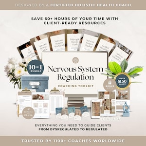 Nervous System Regulation Coaching Toolkit Canva Template: Guides, Workbooks, Tracker, Cheat Sheet, Flash Cards & Social Media Posts