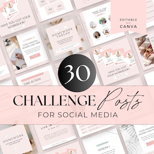 Social Media Challenge Posts, Health Coaching Instagram Template, Facebook, Life Coach, Nutrition, Wellness, Beauty, Course Creator, Canva