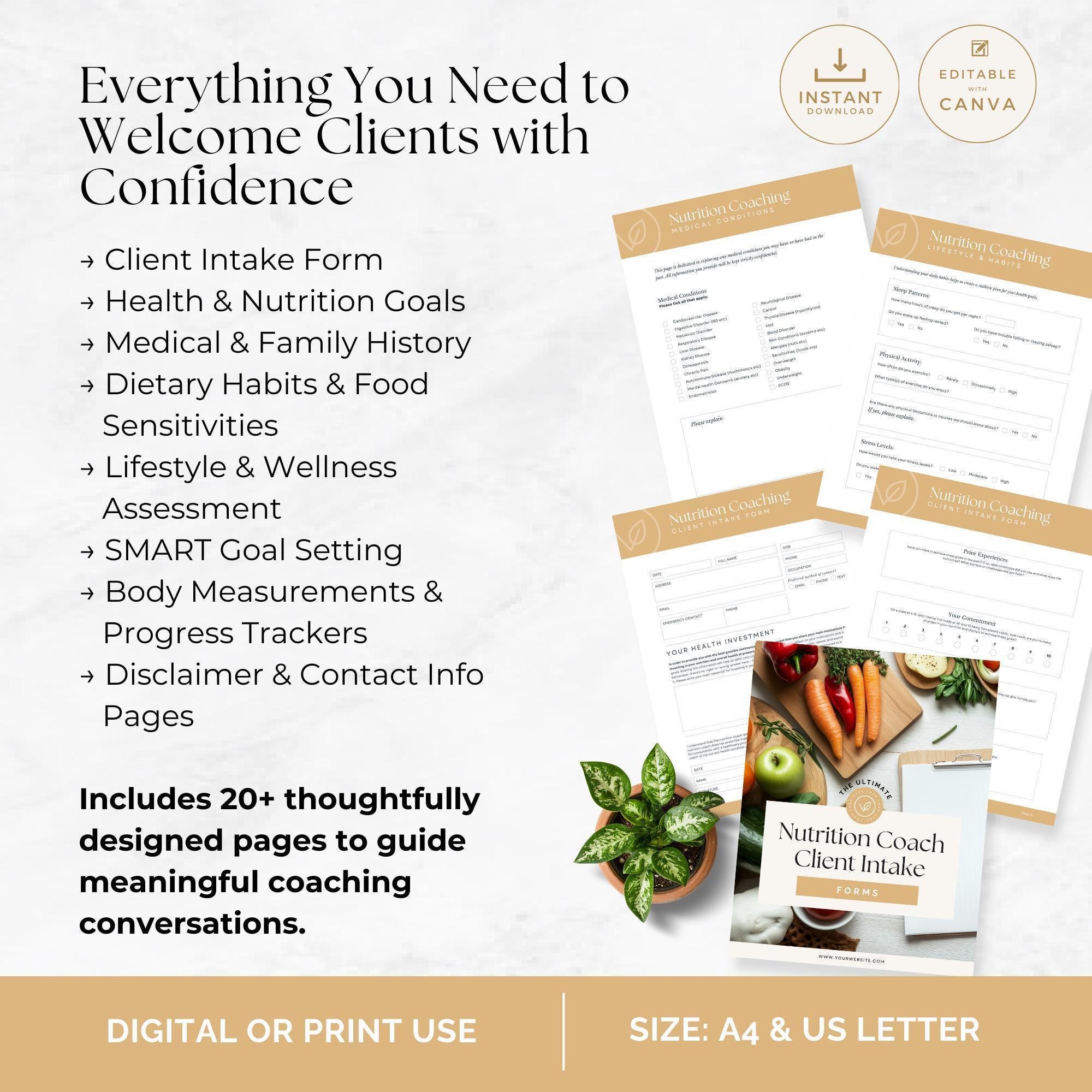 Nutrition Coach Intake Form, Editable New Client Questionnaire, Client ...