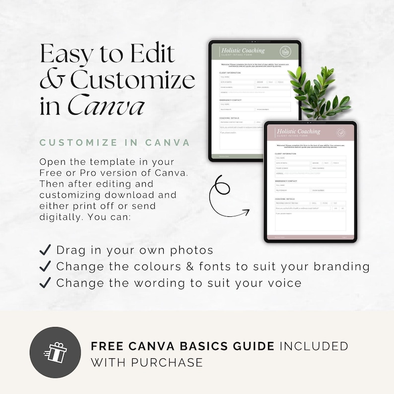 Holistic Coaching Intake Form Canva Template Wellness Client ...