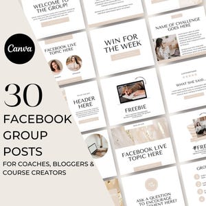 Facebook Group Posts, Facebook Posts Template Canva, Facebook Group Engagement Posts, Membership, Coaches, Bloggers, Course Creators, NTRL
