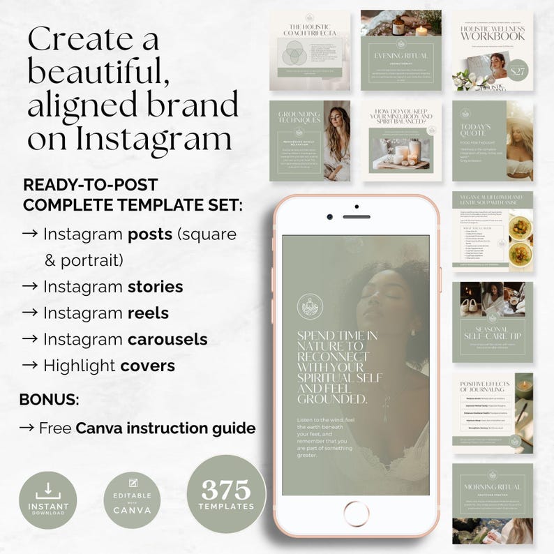 Holistic Wellness Instagram Bundle, Editable Posts Stories Reels Carousels Highlights Quotes, Holistic Coach Instagram Template, Health Reel image 2