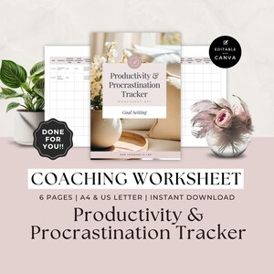 Coaching Arbeitsblatt Vorlage, Life Coach Arbeitsbuch, Kundensitzung, Geschäftsform, Karriere, Denkweise, Produktivität und Procrastination Tracker