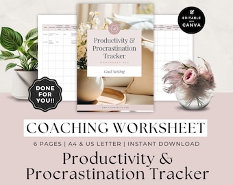 Coaching Worksheet Template, Life Coach Workbook, Client Session, Business Form, Career, Mindset, Productivity and Procrastination Tracker
