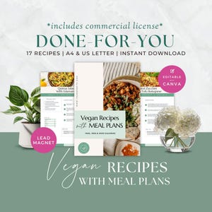 Libro de recetas veganas y planificador de comidas, lista de la compra, plantilla de programa de coaching de salud, entrenador de nutrición, nutricionista, listo para usar, Canva