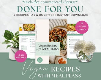 Vegan Recipe Book and Meal Planner, Grocery List, Health Coaching Program Template, Nutrition Coach, Nutritionist, Done For You, Canva