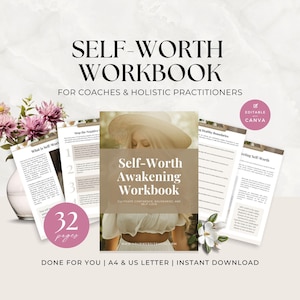 Self Worth Workbook | Editable Coaching Workbook, Lead Magnet, Client Handout | Self Esteem, Self Care, Mindset, Confidence, Canva Template