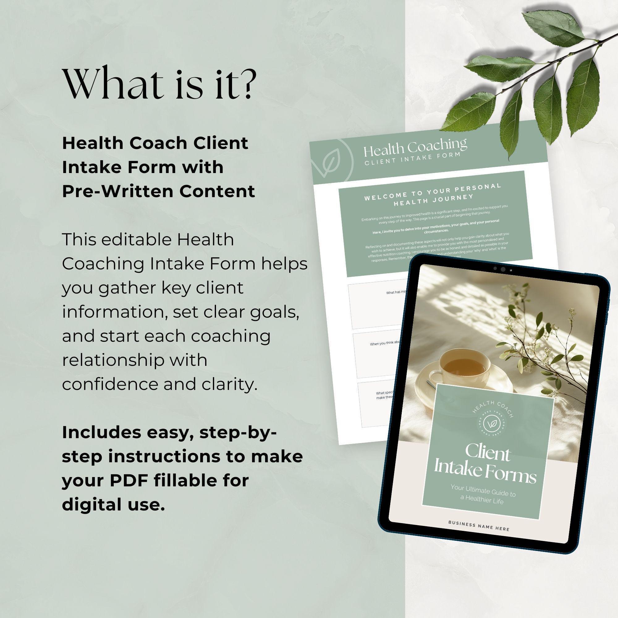 Health Coach Intake Forms, New Client Questionnaire, Wellness Coaching ...