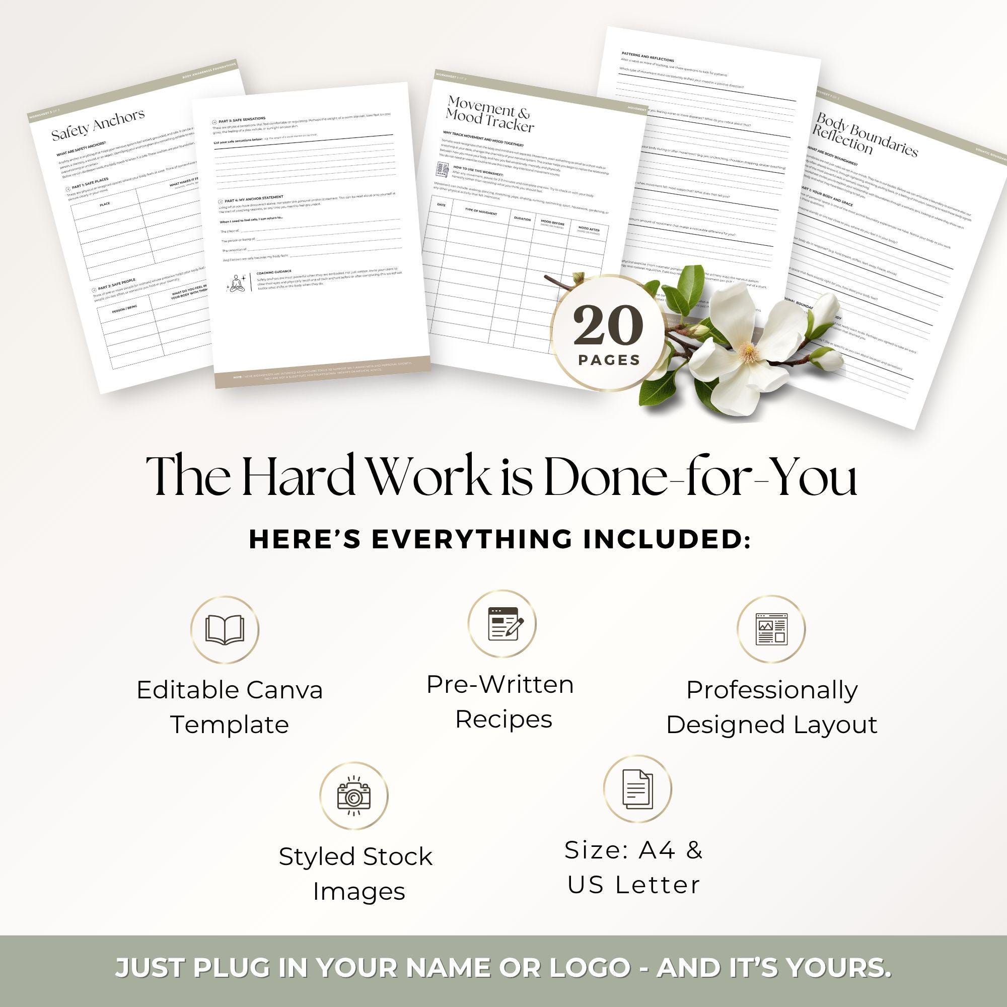 Somatic Therapy Workbook for Coaches Canva Template, Body Awareness ...