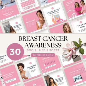 Plantillas de Instagram para concienciar sobre el cáncer de mama: 30 publicaciones listas para usar en redes sociales para profesionales y entrenadores de salud y bienestar, Canva