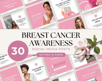 Mallar för Instagram om bröstcancermedvetenhet: 30 färdiga inlägg på sociala medier för hälso- och välbefinnandeexperter och coacher, Canva