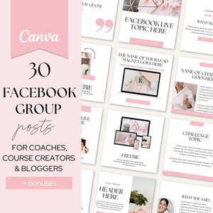 Publicaciones de grupo de Facebook, Plantilla de publicaciones de Facebook Canva, Publicaciones de participación de grupo de Facebook, Membresía, Entrenadores, Bloggers, Creador de cursos, PINK