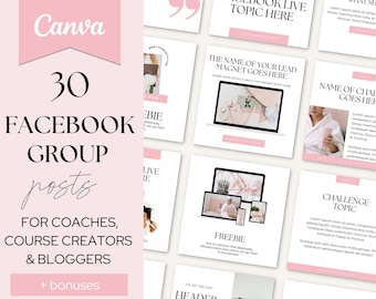 Facebook Group Posts, Facebook Posts Template Canva, Facebook Group Engagement Posts, Membership, Coaches, Bloggers, Course Creator, PINK
