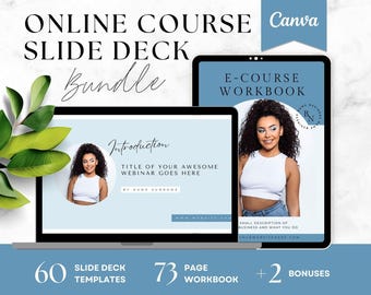 Online Course Slide Deck Template, Ebook and Workbook, Webinar Slides, Life Coach, Business, Course Creator, Creation, Canva Templates, BLUE