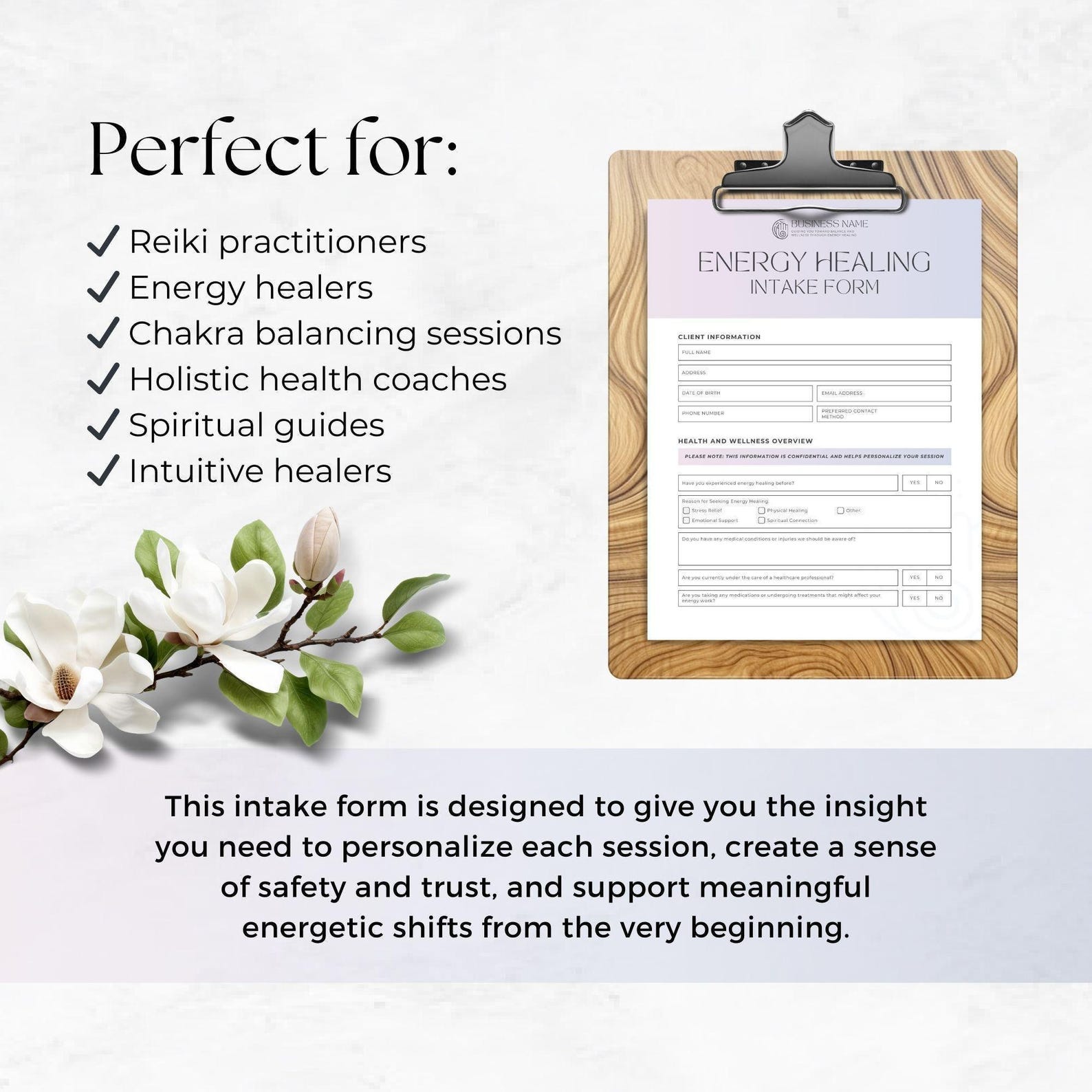 Energy Intake Form Energy Healing Intake Form, Editable New Client Questionnaire, Client ...