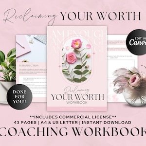 Workbook Canva Template Coach, Reclaim your Self Worth, Coaching Worksheet, Done For You, Self Love, Program, Affirmations, Journal Prompts