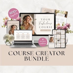 Course Creator Bundle, Course Creation Planner, Workbook, Sales Page Website, Slide Deck, Instagram, Facebook, Neutral Canva Template, NTR