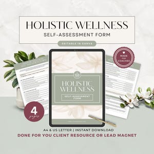 Holistic Wellness Self Assessment Form, Tools for Wellbeing Coaches & Practitioners, Done For You Client Session Worksheets, Canva Template