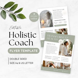 Wellness Coach Flyer, Holistic Therapy Service Promotion, Health and Wellness Marketing, Double Sided Business Brochure, Canva Template