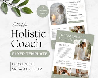Wellness Coach Flyer, Holistic Therapy Service Promotion, Health and Wellness Marketing, Double Sided Business Brochure, Canva Template