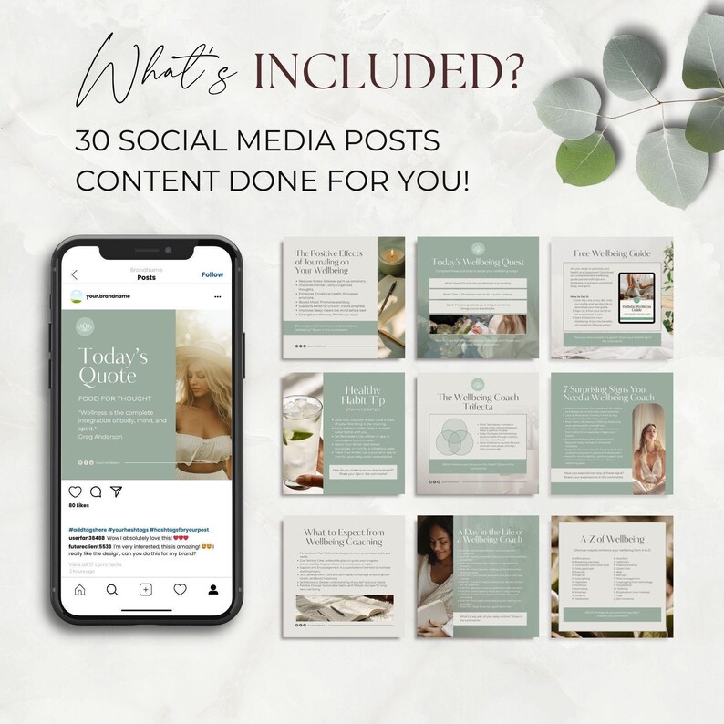 30 Wellness Coach Instagram Templates | Affirmations, Tips, Engagement & Promo Posts | Pre-Written Content for Health Coaches | Social Media image 2