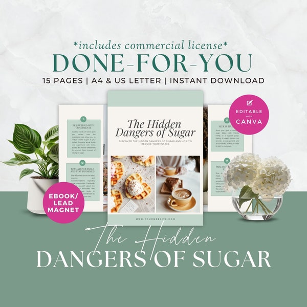 Health Coach Lead Magnet, Nutrition Coaching Ebook, Hidden Dangers of Sugar Guide for Client, Done For You, Course Resources, Handout, Canva