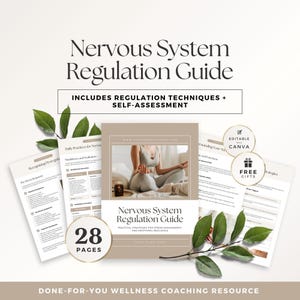 Nervous System Regulation Guide Canva Template for Wellness Coaches | Grounding Techniques, Breathing Exercises, Self-Assessment for Stress