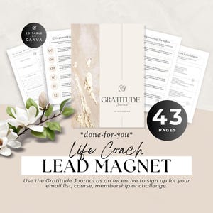 感謝ジャーナル Plr、ライフコーチ リードマグネット、マインドセット ワークシート、毎日の質問とプロンプト、アファメーション、クライアント リソース、Canva テンプレート
