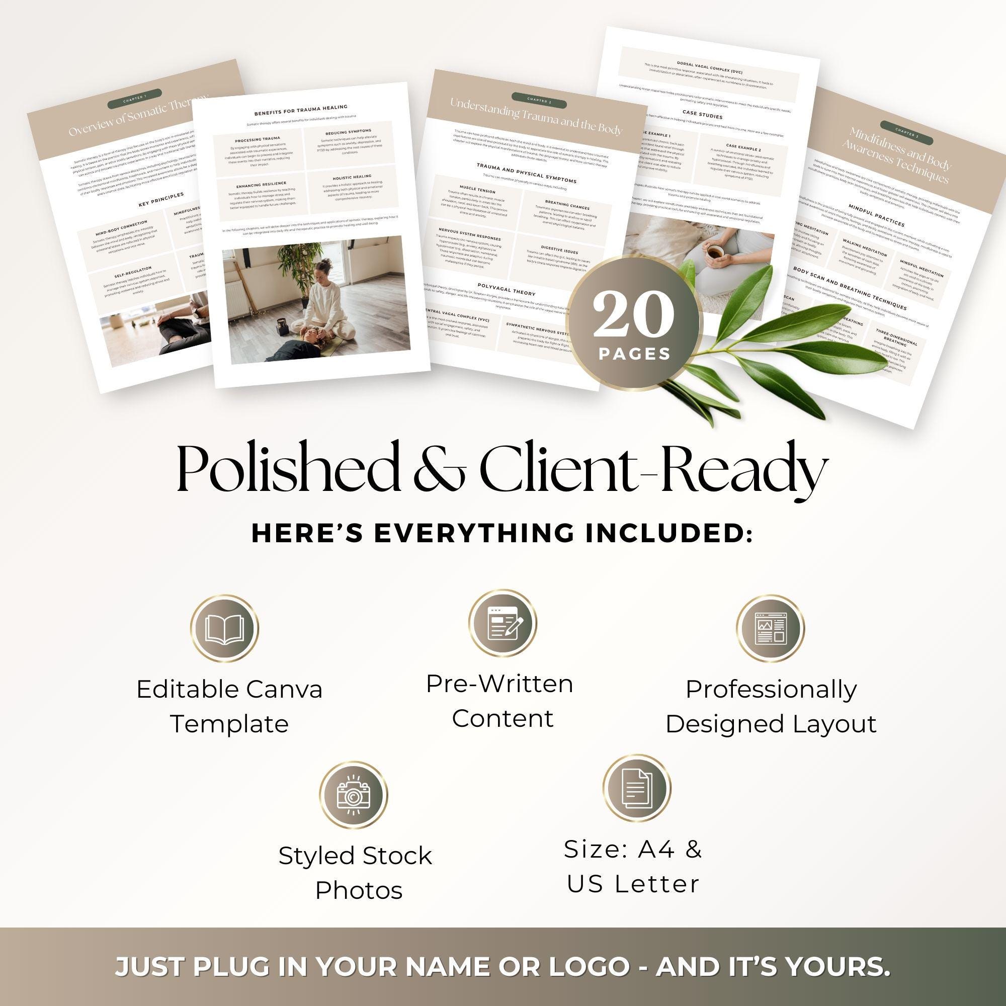 Somatic Therapy Guide Editable Canva Template Holistic Coaching Trauma ...