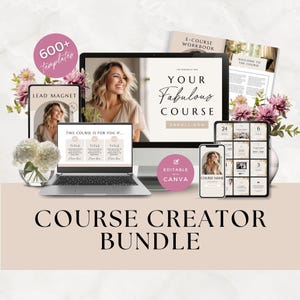コース作成バンドル、コース作成プランナー、ワークブック、セールスページウェブサイト、スライドデッキ、Instagram、Facebook、ニュートラルCanvaテンプレート、NTR
