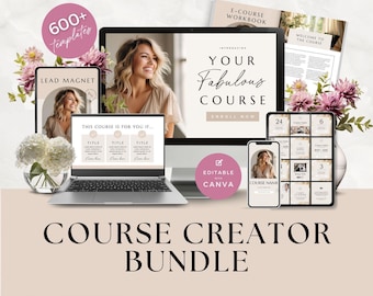 Course Creator Bundle, Course Creation Planner, Workbook, Sales Page Website, Slide Deck, Instagram, Facebook, Neutral Canva Template, NTR
