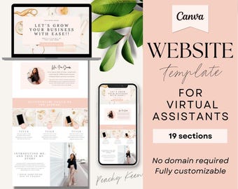 Plantilla de sitio web de asistente virtual Canva, sitio web de Canva, sitio web hecho para usted, plantillas de asistente virtual, sitio web de redes sociales, PCH