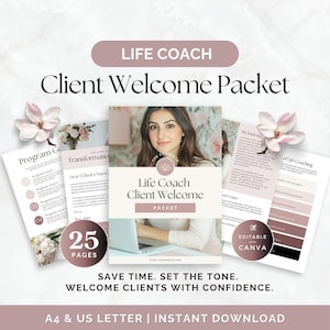 Paquete de bienvenida para coaches de vida (plantilla de Canva editable) Formularios de incorporación de clientes Guía de desarrollo personal Formularios de admisión en PDF sobre inteligencia emocional