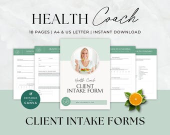 Health Coach Intake Form, Client Onboarding Questionnaire, PDF Fillable Form, Nutrition Coaching, Consultation, Wellness Business, Canva