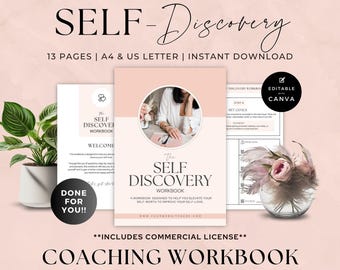 Self Discovery Workbook, Coaching Worksheet Template Canva, Done For You, Life Coach, Self Love, Self Worth, Self Esteem, Journal Prompts