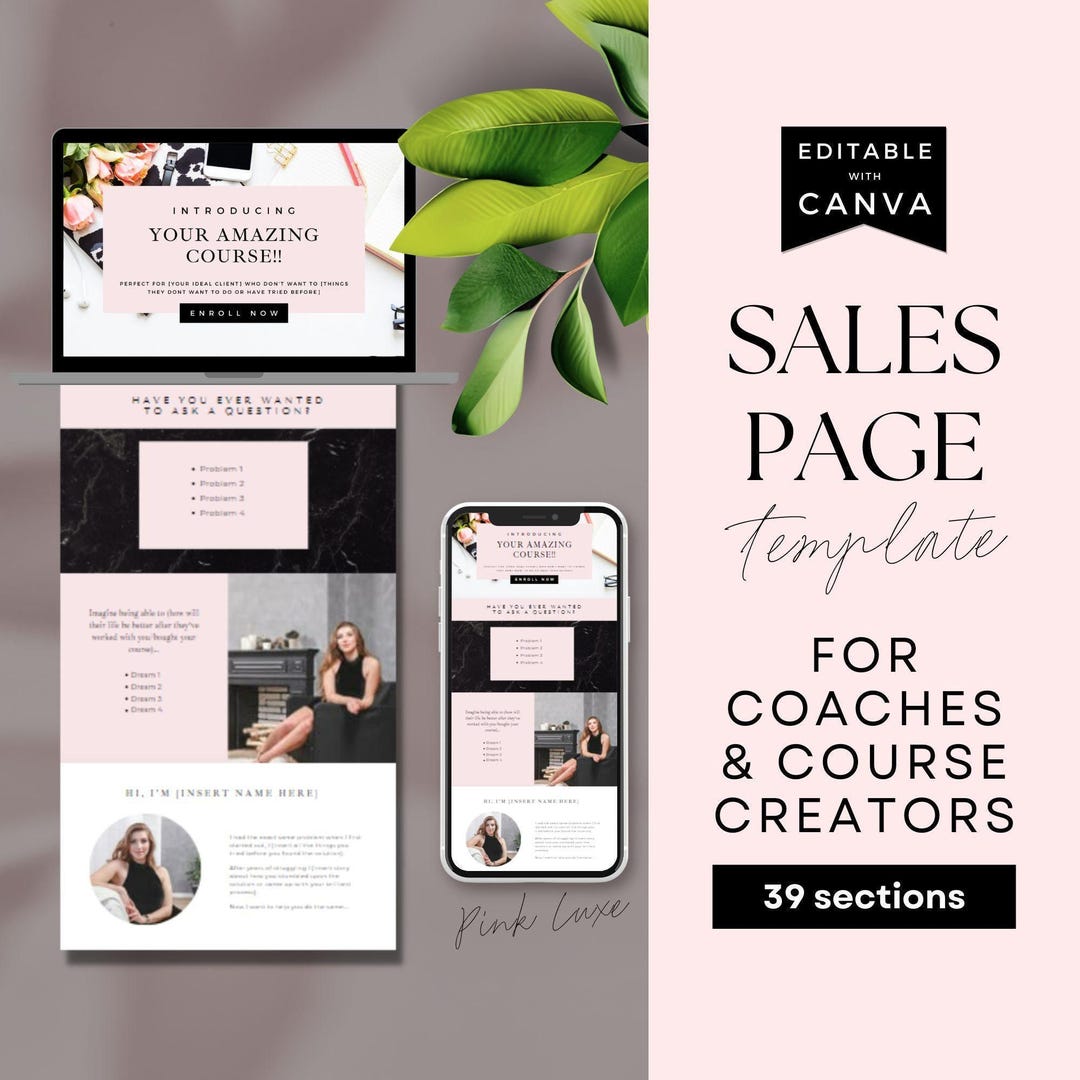 Online Course Sales Page Template Canva, Canva Coaching Sales Page ...