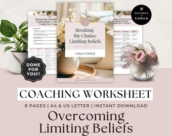 Coaching Worksheet Template, Life Coach Workbook, Client Session, Business Forms, Career, Mindset, Overcome Limiting Beliefs, Done For You